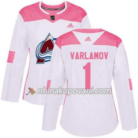 Colorado Avalanche Dresy Semyon Varlamov 1 Bílá 2017-2018 Adidas Růžová Fashion Authentic - Dámské